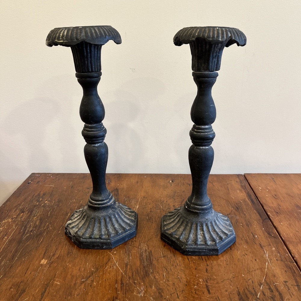 Antique Vintage Cast Iron Gothic Candle Holder Rustic Candle Holder Pair 11.5"